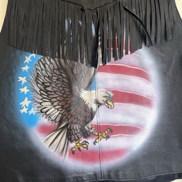 Western Rodeo Leather‎ Biker Vest Men's XL  Black Eagle Fringe Western Rocker - Picture 3 of 11